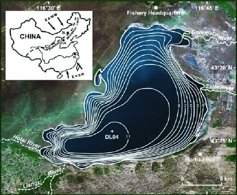 Map of Dali Lake (from http://maps.google.com) showing the location of... | Download Scientific ...