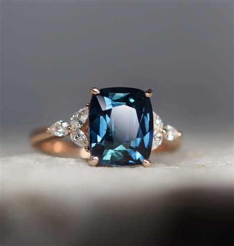 Teal sapphire and diamond engagement ring. Blue green sapphire ring ...