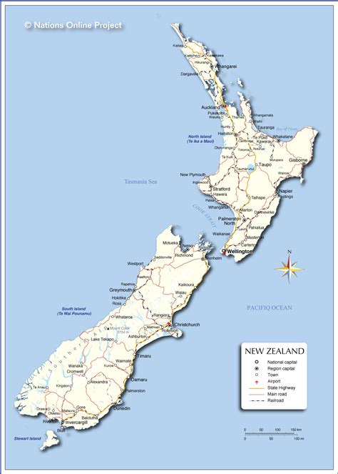 Map Of New Zealand With Compass - Middle East Political Map