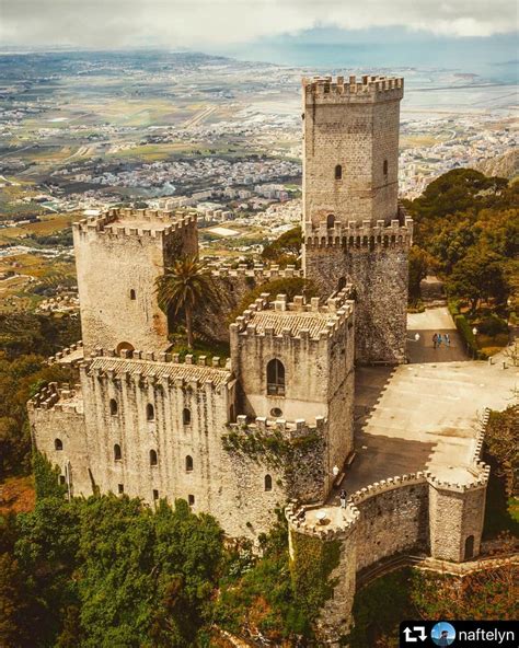 The Norman Castle in Erice, Sicily. The castle whixh is also called the Venus Castle was built ...