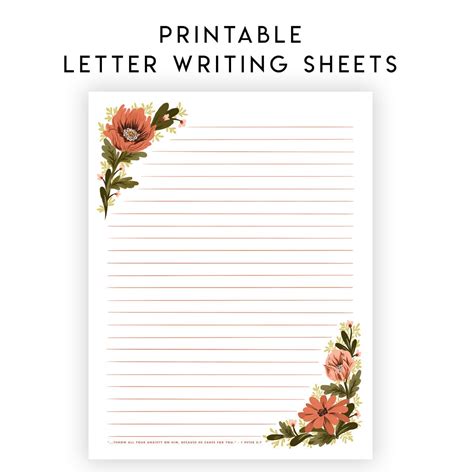 ENGLISH Printable Letter Writing Sheets Throw All Your Anxiety on Him ...