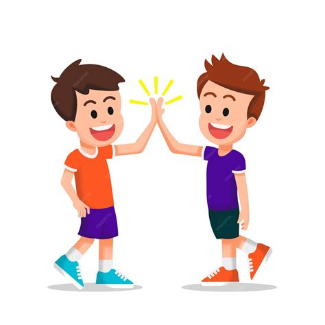 Premium Vector | Two happy kids do a high five together