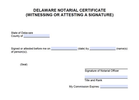 Free Delaware Notarial Certificate - Witnessing or Attesting a ...