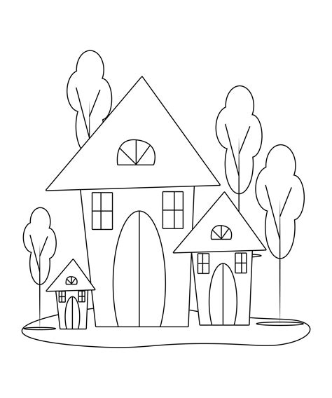 House Coloring page design. line art page design for kids. simple line ...