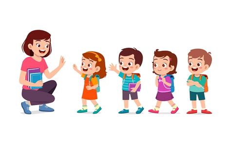 Premium Vector | Little kids say good morning to teacher