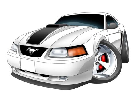 a white mustang car with black stripes on it's hood and front bumpers