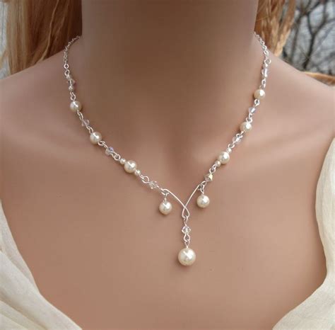 Elegant Bridal Jewelry - Wired Crystal Cream/Ivory Pearl Necklace ONLY ...