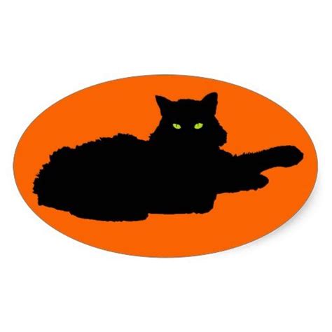 Relaxed Black Cat Silhouette on Orange Oval Sticker | Zazzle | Cat silhouette, Black cat ...