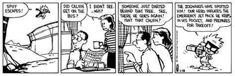 Calvin and Hobbes Comic strips: Calvin misses school bus