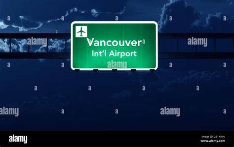 Vancouver Canada Airport Highway Road Sign at Night 3D Illustration Stock Photo - Alamy