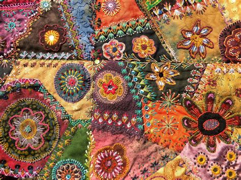 Crazy Quilt Embroidery Circles Flowers Beads Beading Detail | Quilts ...