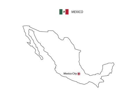 Hand draw thin black line vector of Mexico Map with capital city Mexico ...