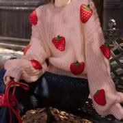 Women's Strawberry Print Crew Neck Crochet Knit Tops Cute - Temu