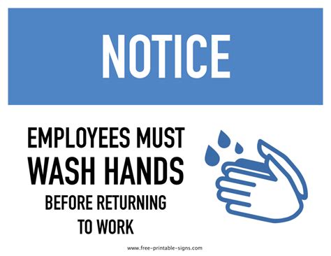 Printable Employees Must Wash Hands Before Returning To Work Sign – Free Printable Signs