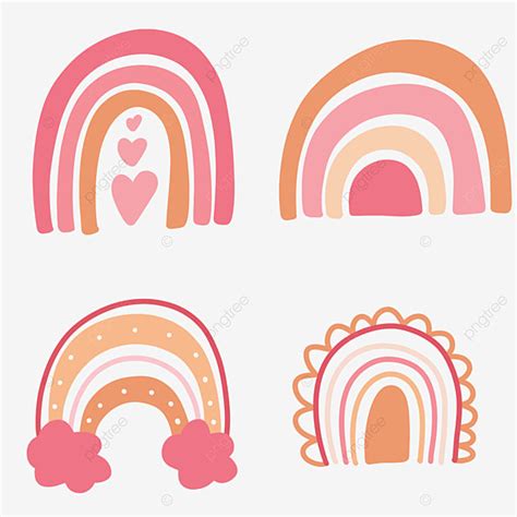 Bright Boho Rainbow Clipart Vector, Pink Boho Rainbow Hand Drawn Cute ...