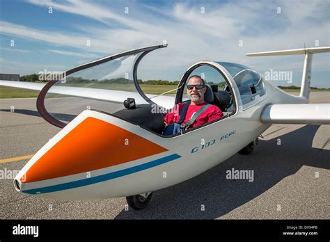 Sailplane with open cockpit and pilot Stock Photo - Alamy