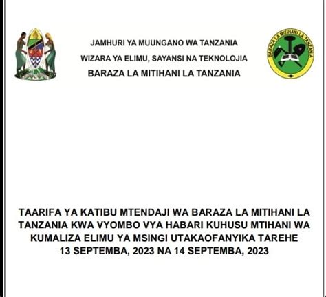 Taarifa ya Katibu Mtendaji wa Baraza la Mitihani la Tanzania | Wizara ...