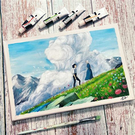 Howl's moving castle painting | Ghibli artwork, Nature art painting ...