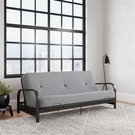 DHP Cleo Black Metal Arm Full Size Futon Frame with 6” Herringbone Mattress - Walmart.com