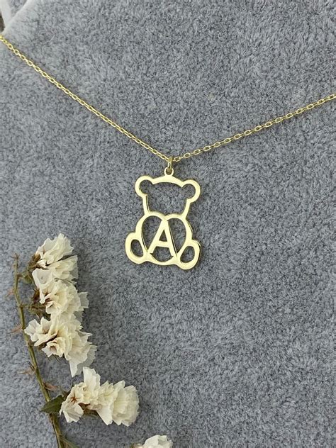 Personalized Cute Teddy Bear Necklace With Custom Initial - Etsy