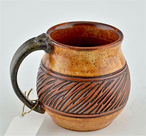 Handmade Pottery Mug w Saying - Tan / Brown Band | Gifted Pottery