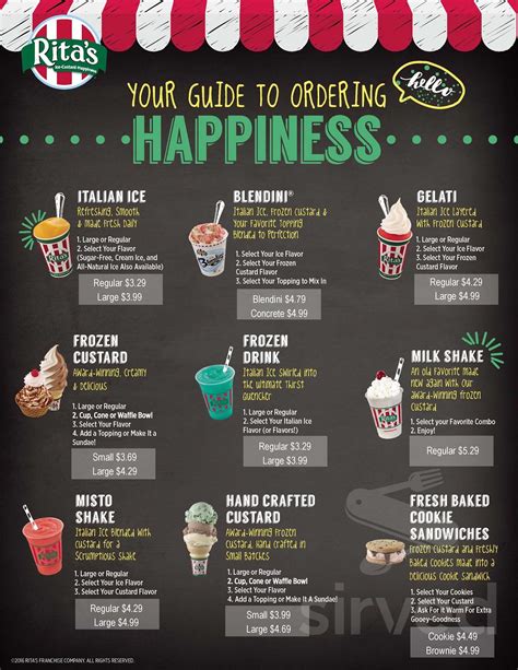 Rita's Italian Ice menu in Fresno, California, USA