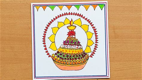 Bathukamma Festival Drawing/How to draw Bathukamma Drawing step by step ...