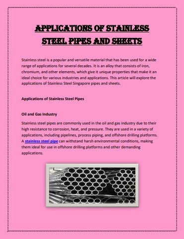 Applications of Stainless Steel pipes and sheets