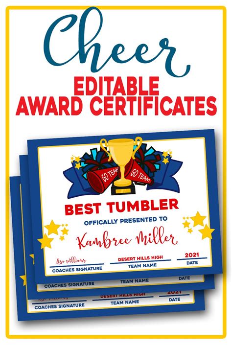 Cheer Team Awards, Editable PDF File, Cheer Certificates, End of Season ...