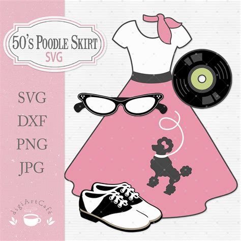 50's Poodle Skirt Layered SVG and DXF Cut File, PNG Downloadable Digital Clipart, Jpg Print ...