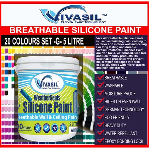 VIVASIL BREATHABLE SILICONE PAINT ( WEATHERSEALS) 5 LITRE- 20 COLOUR G ...