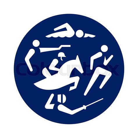 Round Modern Pentathlon pictogram, new sport icon in blue circle ...