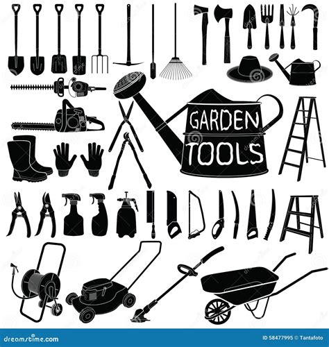 Gardening Tools Silhouette On White Background Stock Vector ...