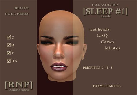 Second Life Marketplace - [RNP] Bento Face Sleep #1 - Female - Full Perm Facial Expression Bento ...