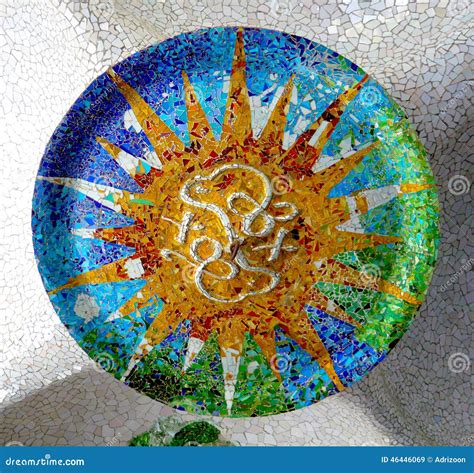 Antoni Gaudi Ceramic Mosaic Design Guell Park Barcelona Catalonia Spain ...