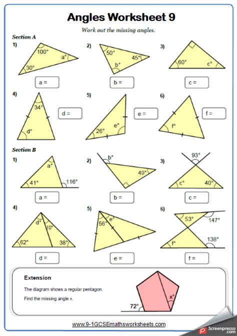 Worksheet On Angles In A Triangle