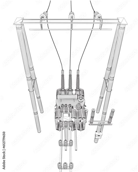 Wireframe Electric transformer substation. Power grid substation ...