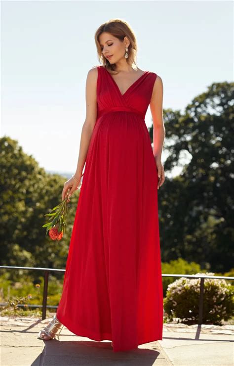 Hot Red Long Chiffon Empire Prom Dress for Pregnant Woman Charming V Neck Evening Party Gowns ...