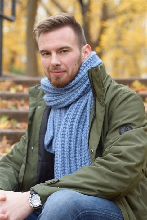 Knit Scarf for Men Wool Chunky Knitted Scarf Unisex Hand Knit Blue ...