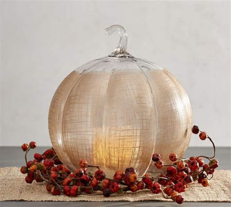 Linen Glass Pumpkin Candleholder | Pottery Barn CA | Pumpkin candle ...