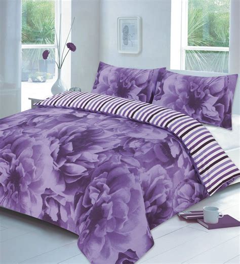 Rose Floral Printed Lilac Duvet Quilt Cover Bedding Set – Linen and ...