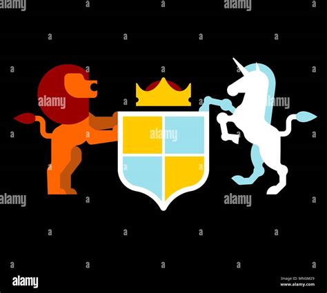 Lion and Unicorn Shield heraldic symbol. Sign Animal for coat of arms ...