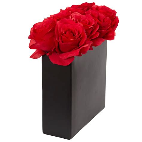 Roses Arrangement in Black Vase 1510 Nearly Natural