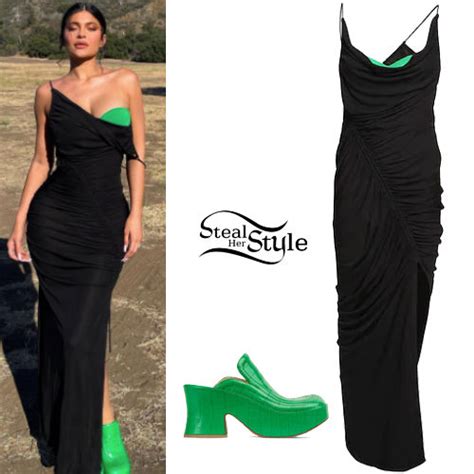 Kylie Jenner: Black Dress, Green Platforms | Steal Her Style