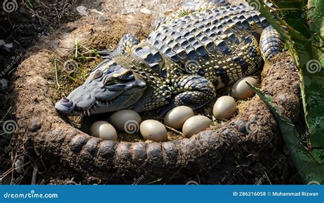 An Image Showing an Alligator or Crocodile Nesting, with Eggs Piled Together Stock Illustration ...