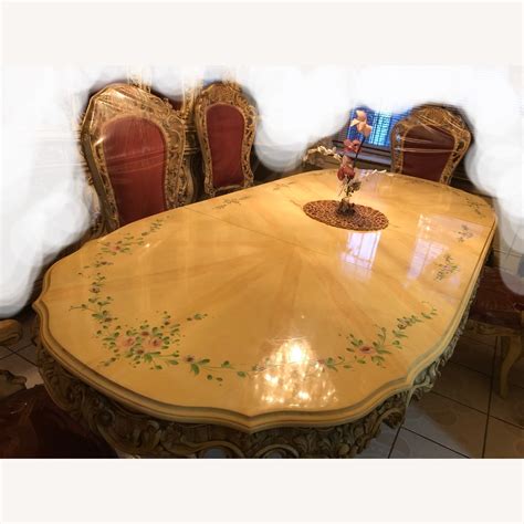 Solid Wood Vintage Italian Dining Table & 6 Chairs - AptDeco