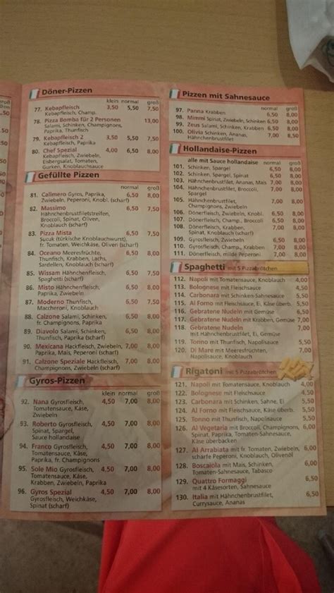 Menu at Pizzeria La Grotta, Selm