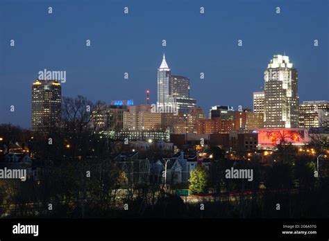 Raleigh North Carolina skyline at night Stock Photo - Alamy