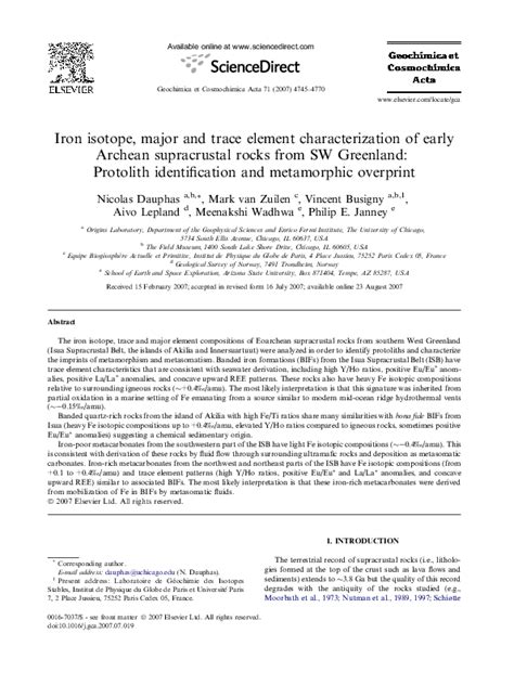 (PDF) Archean phosphorus liberation induced by iron redox geochemistry ...