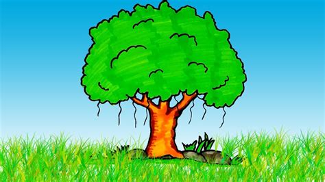 How to Draw Banyan Tree step by step and Easy Coloring for Toddlers # ...